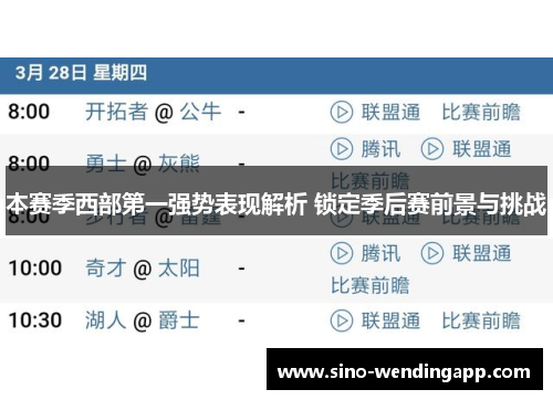 本赛季西部第一强势表现解析 锁定季后赛前景与挑战